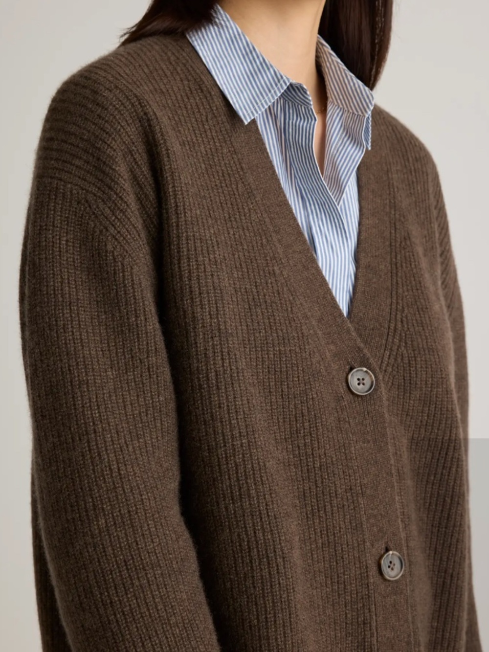 Mongolian Cashmere Oversized Boyfriend Cardigan Sweater in Brown - Picture 3 of 7